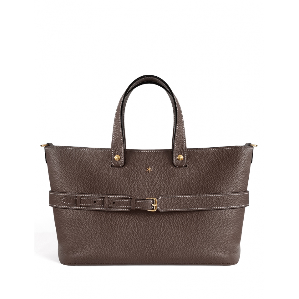'Caravelle' Sac à main Cuir Nappa Chocolat & Or