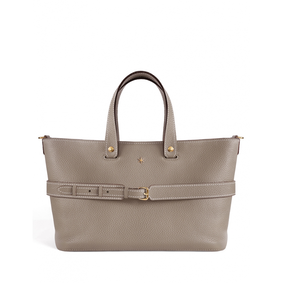 'Caravelle' Sac à main Cuir Nappa Tourterelle & Or