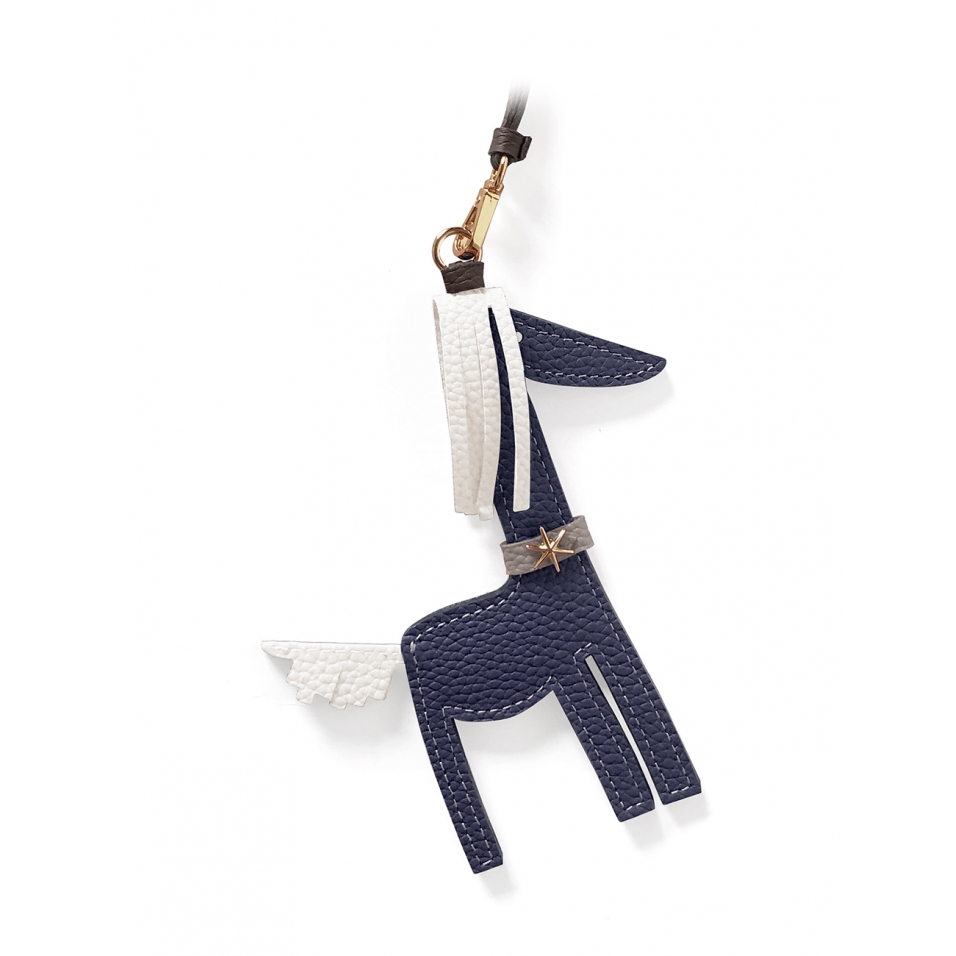 'Picpuce' Accessoire en Cuir Nappa Bleu Nuit & Or