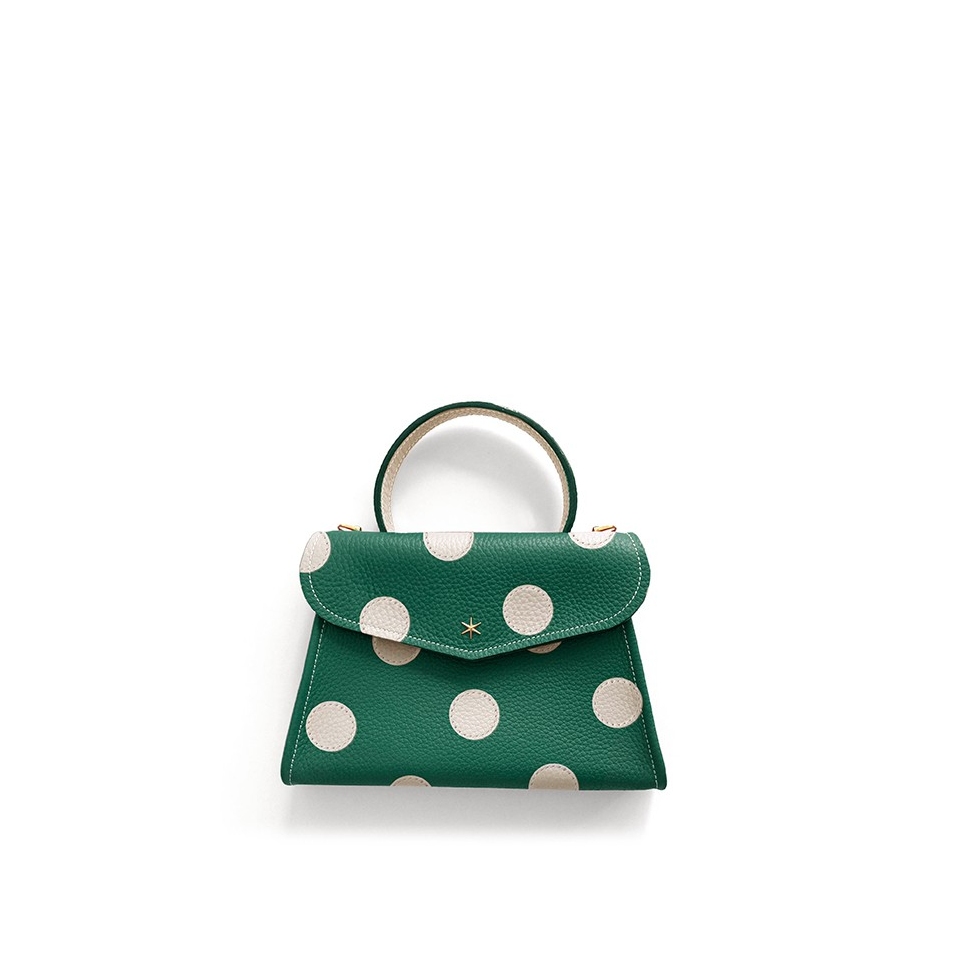 'Chantilly Pois' Nappa Leather handbag Vert Pin & Gold