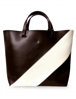 'Batignolles Duo' Sac Cabas Cuir Nappa Chocolat et Or