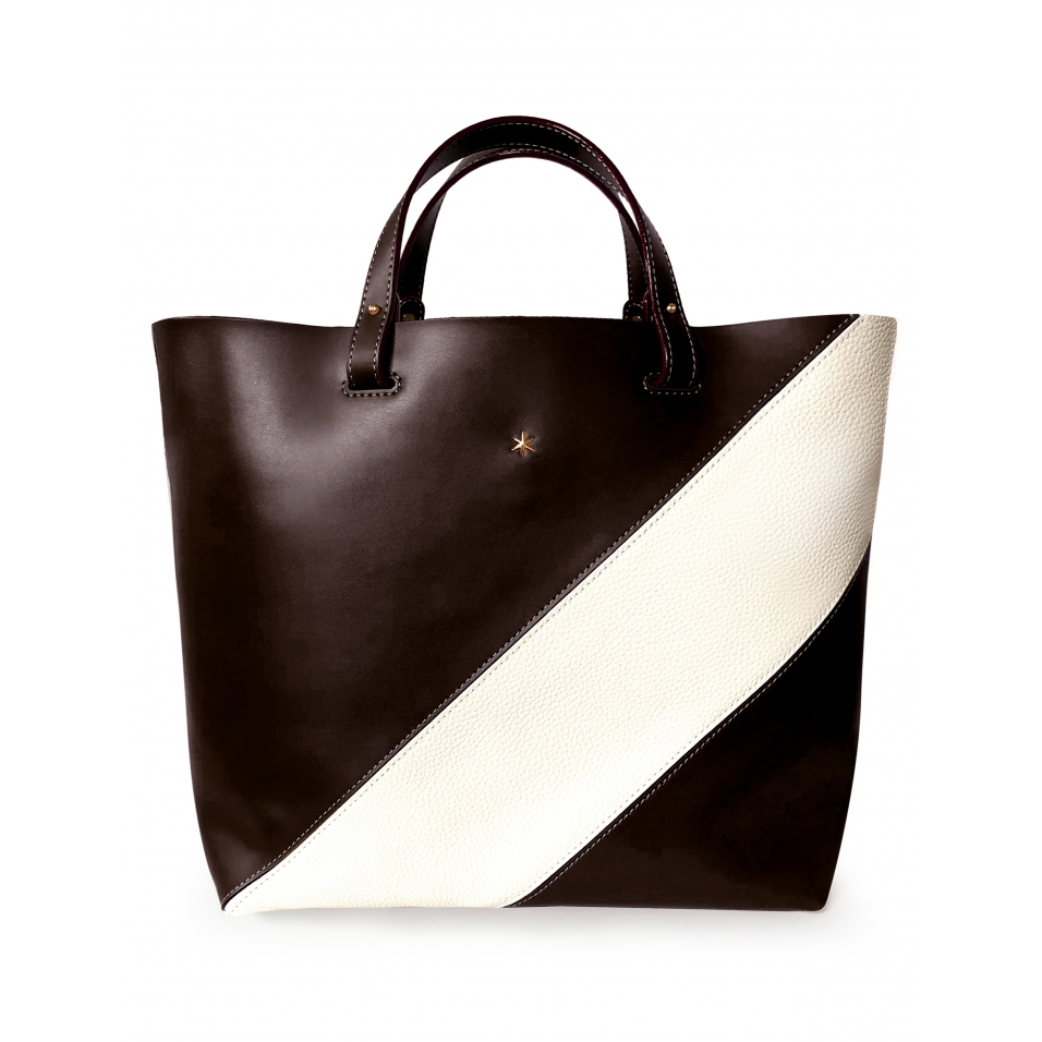 'Batignolles Duo' Sac Cabas Cuir Nappa Chocolat et Or