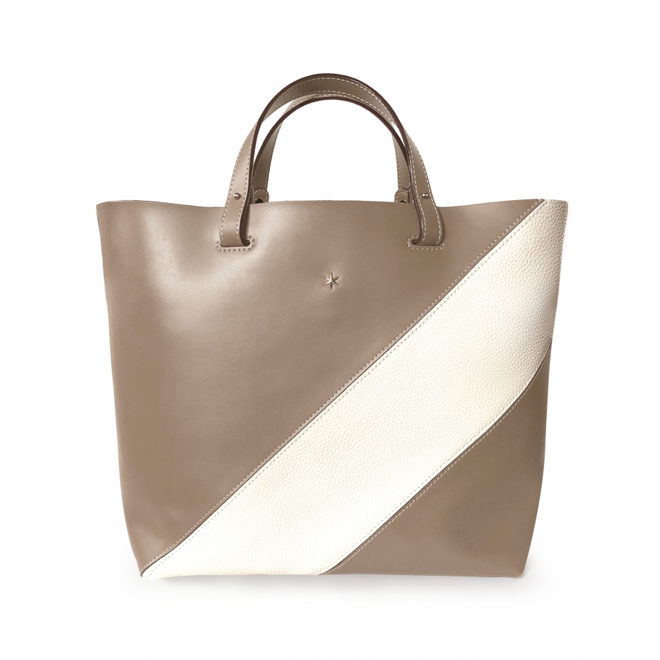 'Batignolles Duo' Sac Cabas Cuir Nappa Taupe et Or