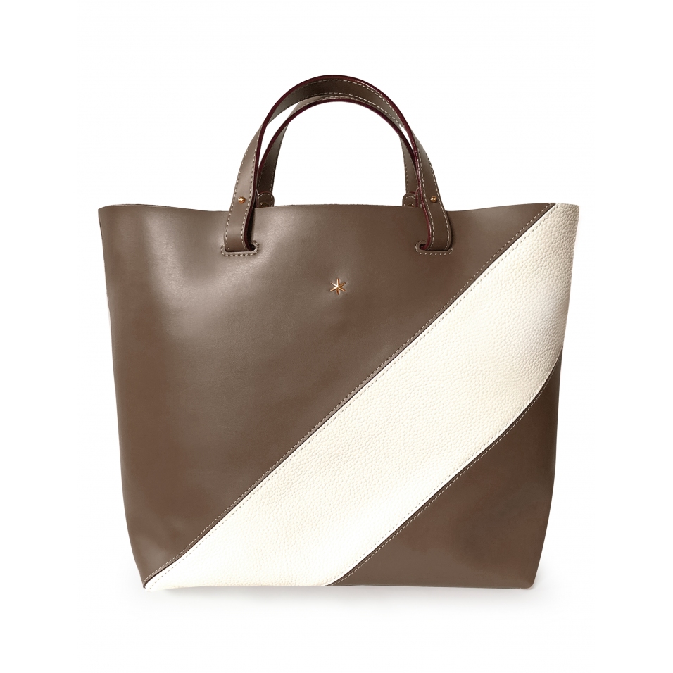 'Batignolles Duo' Sac Cabas Cuir Nappa Grizzli et Or