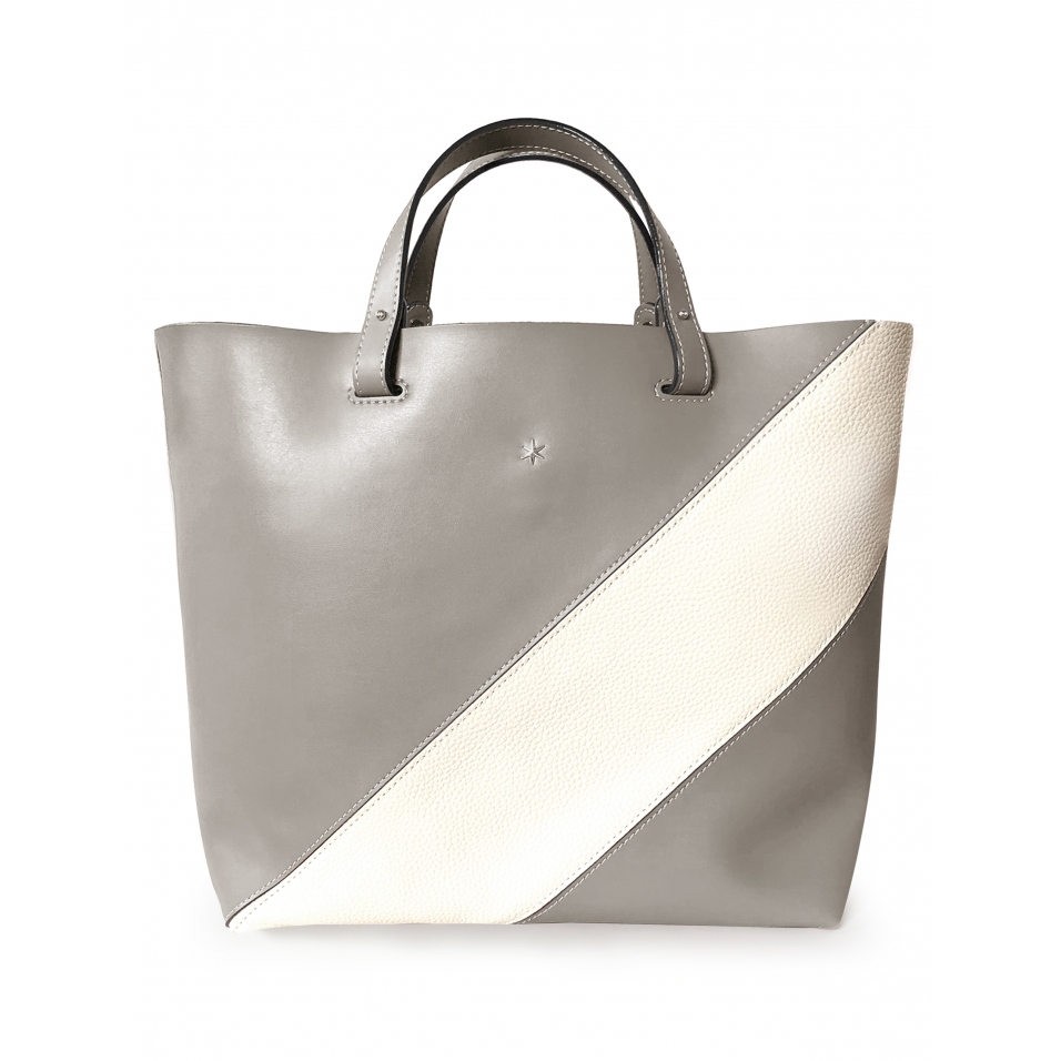 'Batignolles Duo' Sac Cabas Cuir Nappa Beige Grisé et Or