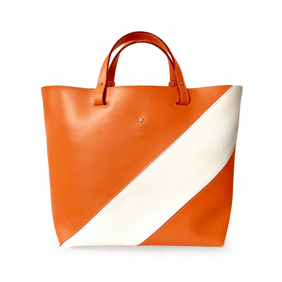 'Batignolles Duo' Sac Cabas Cuir Nappa Orange et Or