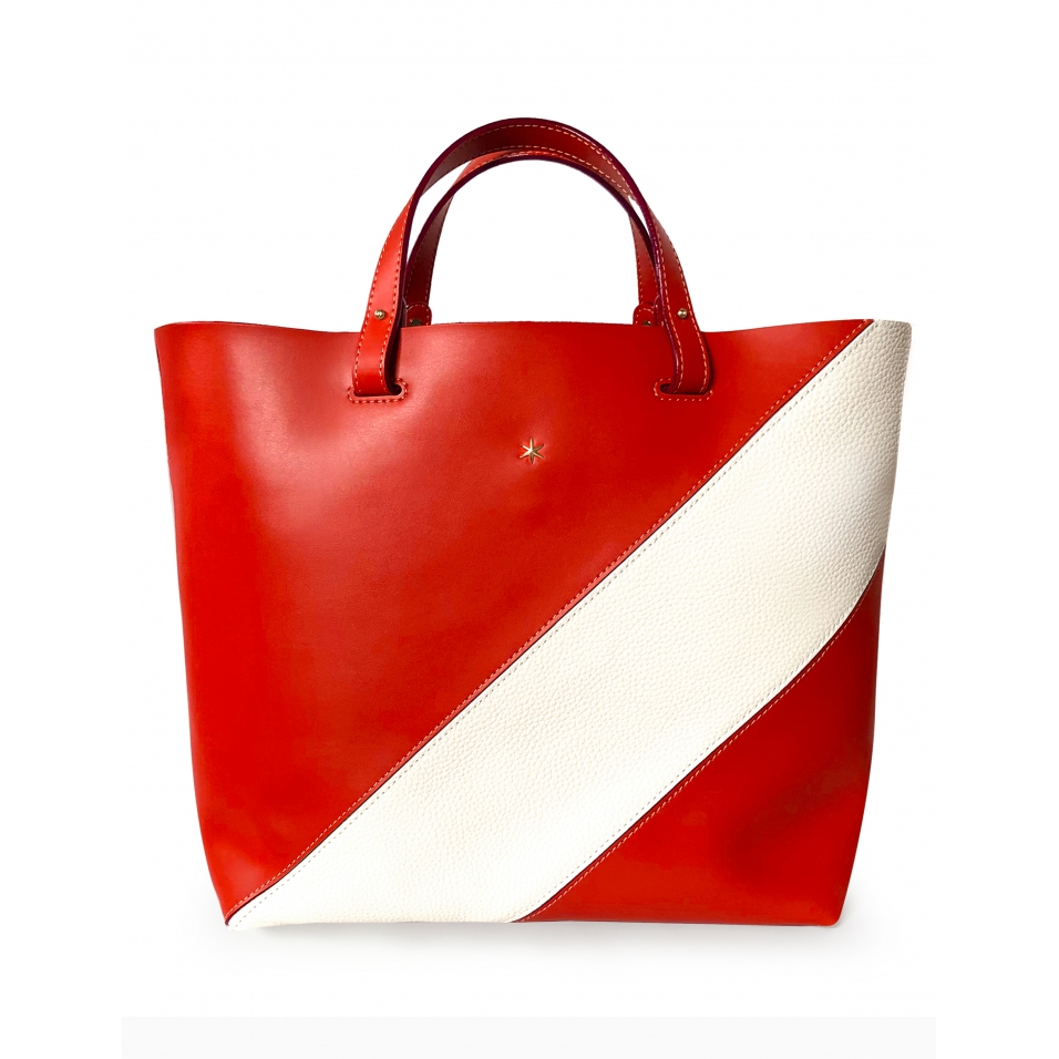 'Batignolles Duo' Sac Cabas Cuir Nappa Rouge et Or