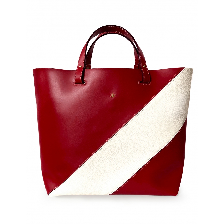 'Batignolles Duo' Sac Cabas Cuir Nappa Bordeaux et Or