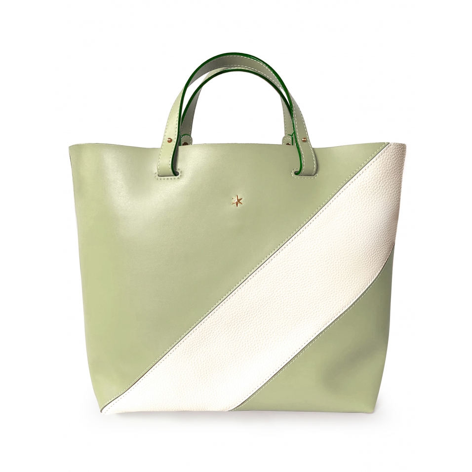 'Batignolles Duo' Sac Cabas Cuir Nappa Asperge et Or