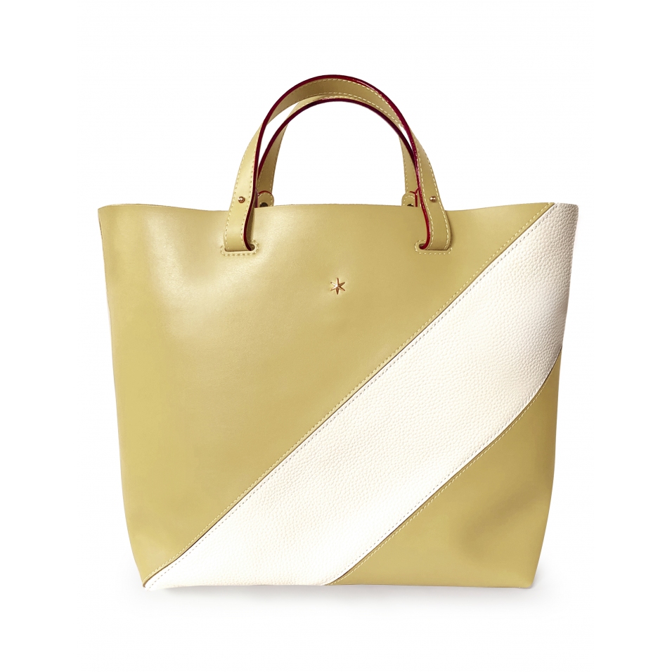 'Batignolles Duo' Sac Cabas Cuir Nappa Anis et Or