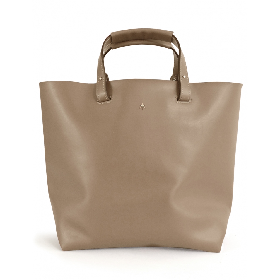 'Batignolles' Sac Cabas Cuir Nappa Taupe et Argent