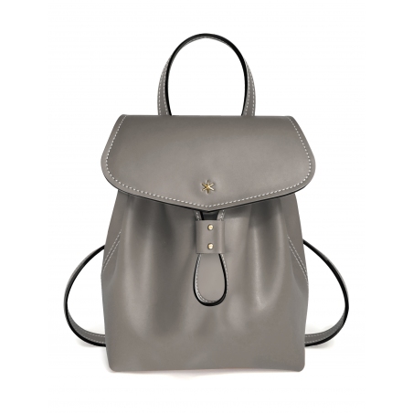 'Fontainebleau' Leather Backpack Light grey & gold