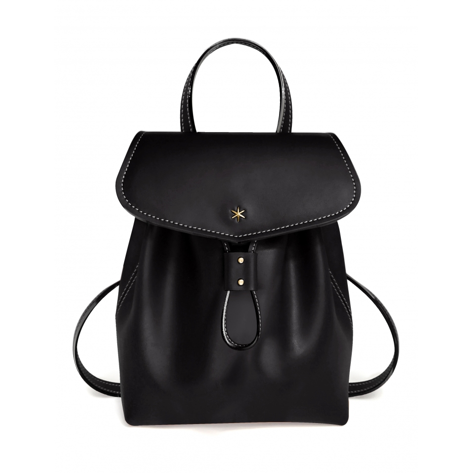 'Fontainebleau' Sac à dos Cuir Noir & Or