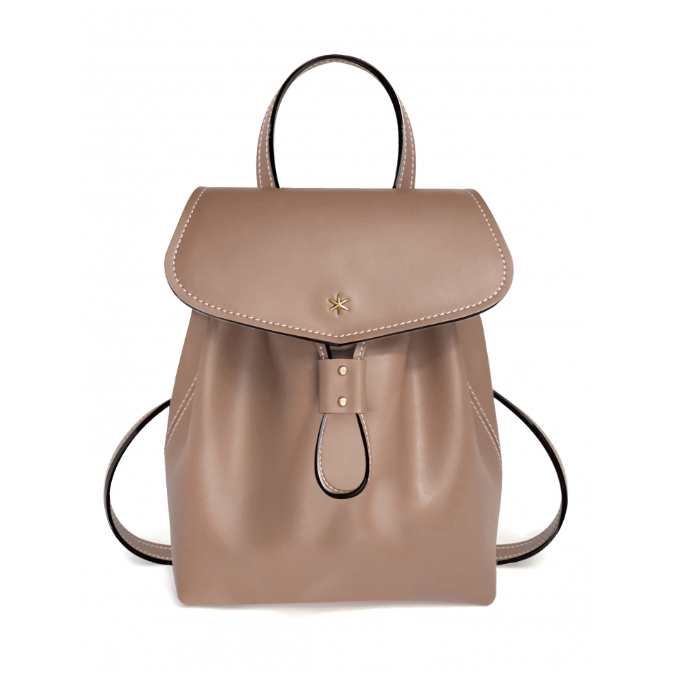 'Fontainebleau' Sac à dos Cuir Taupe & Or