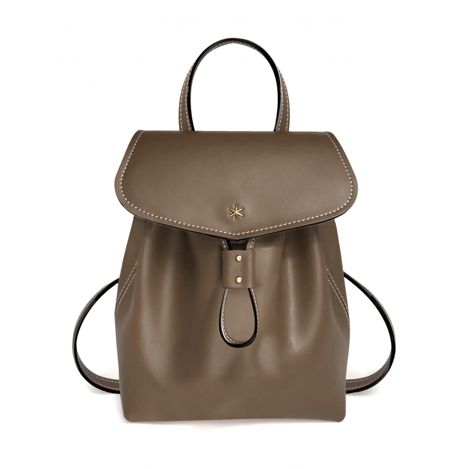 'Fontainebleau' Sac à dos Cuir Grizzli & Or
