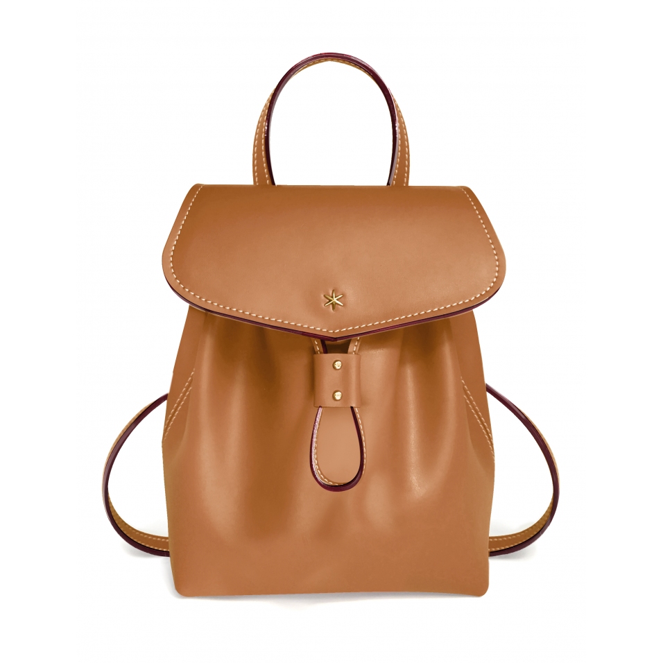 'Fontainebleau' Sac à dos Cuir Cognac & Or