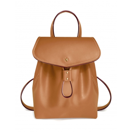 'Fontainebleau' Leather Backpack Cognac & Gold