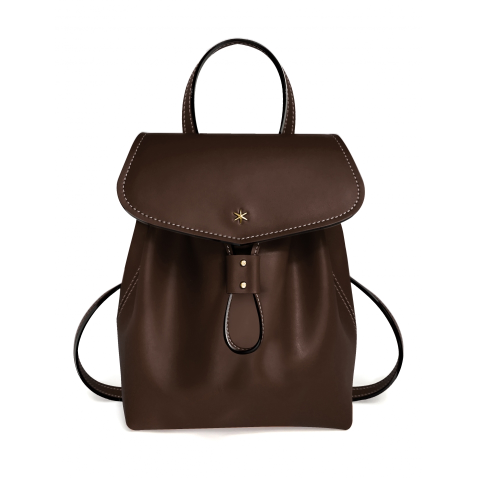 'Fontainebleau' Sac à dos Cuir Chocolat & Or