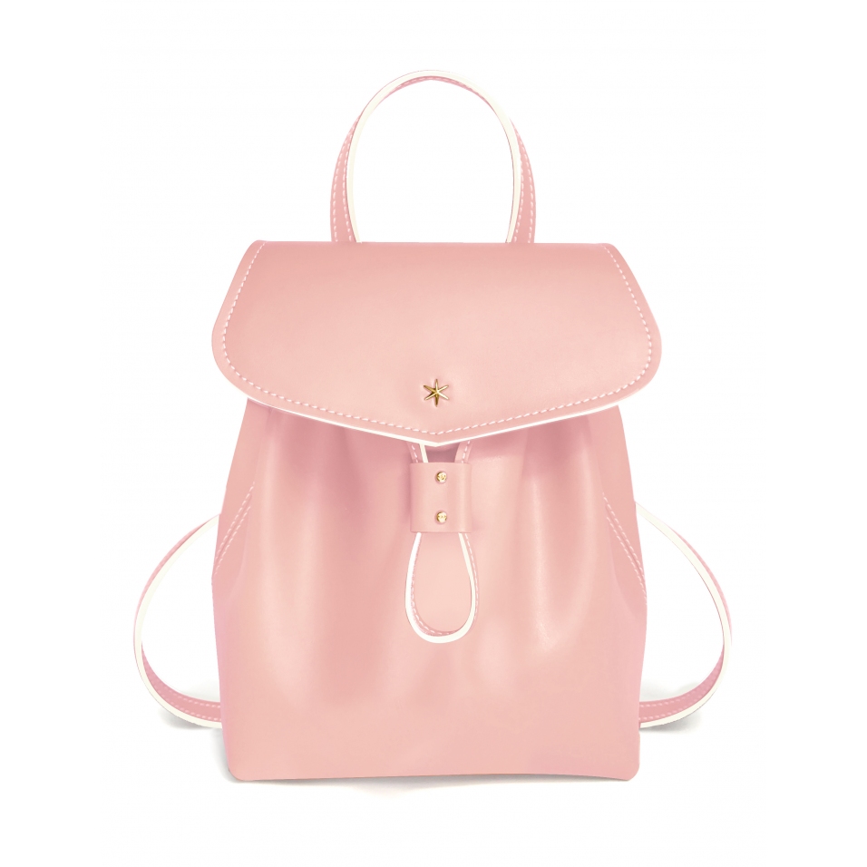 'Fontainebleau' Sac à dos Cuir Rose Poudré & Or
