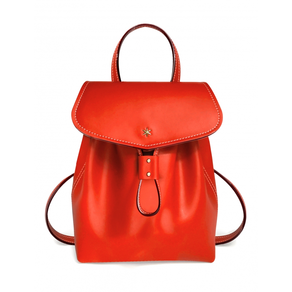 'Fontainebleau' Leather Backpack Écrevisse & Gold