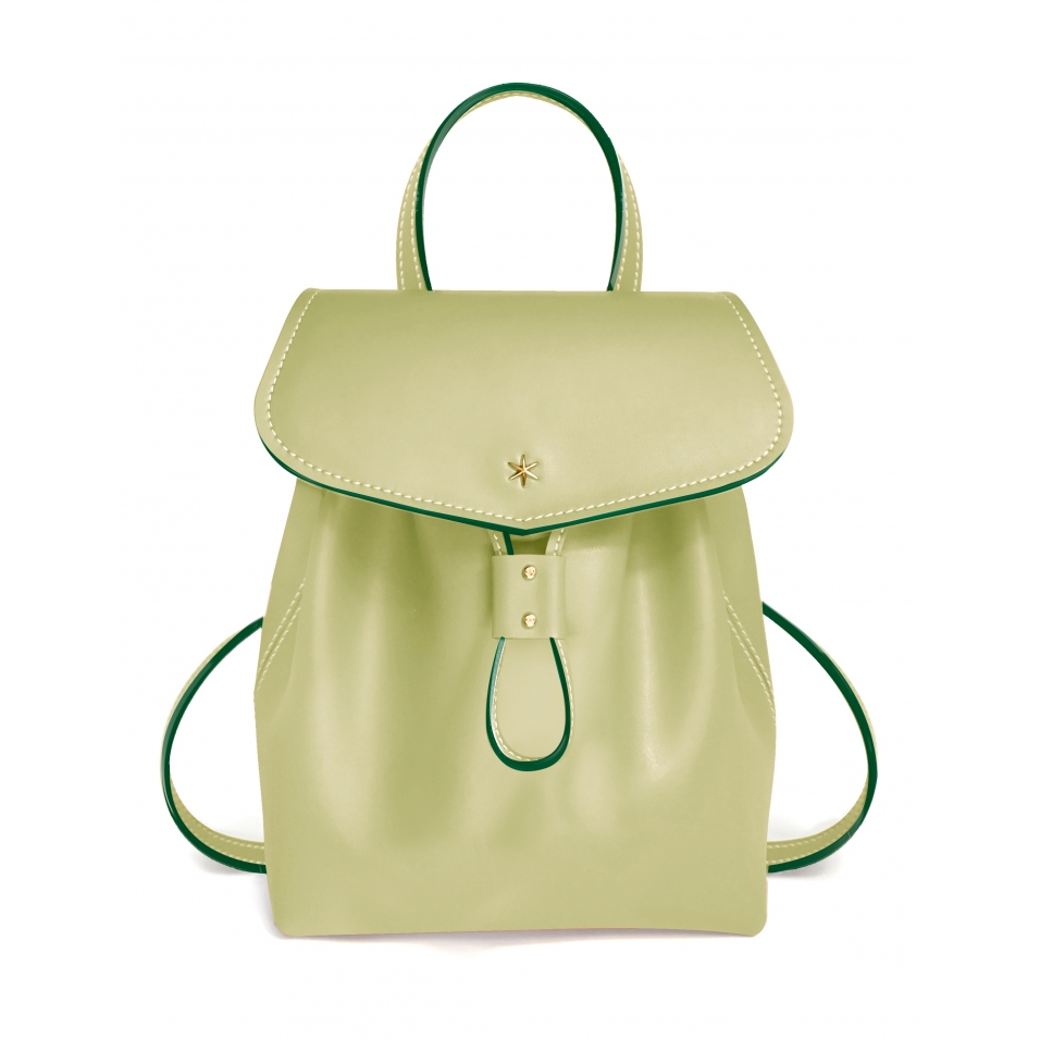 'Fontainebleau' Leather Backpack Light green & Gold