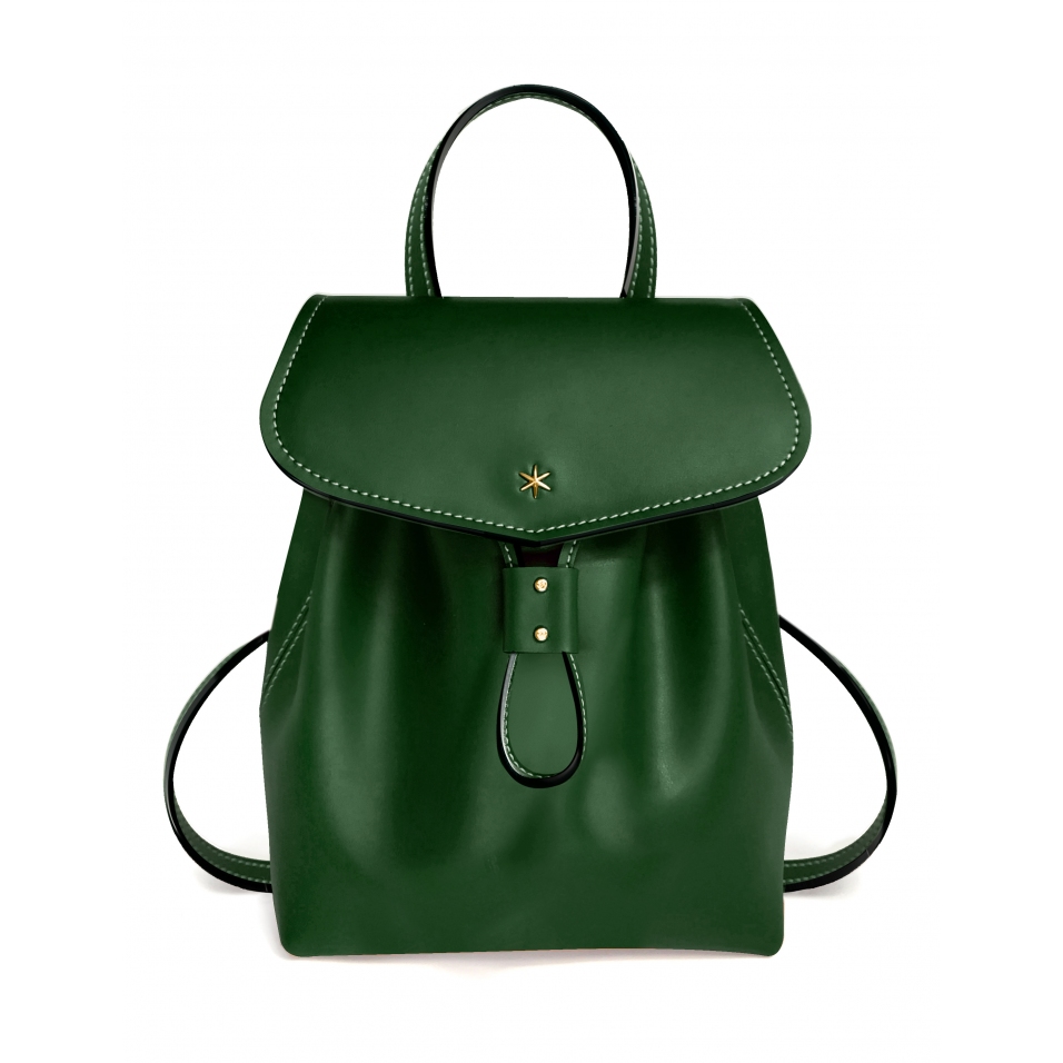 'Fontainebleau' Leather Backpack Dark green & Gold
