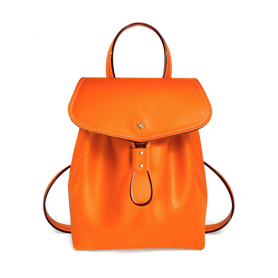 'Fontainebleau' Sac à dos Cuir Orange & Or