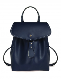 'Fontainebleau' Leather Backpack Dark Blue & Gold
