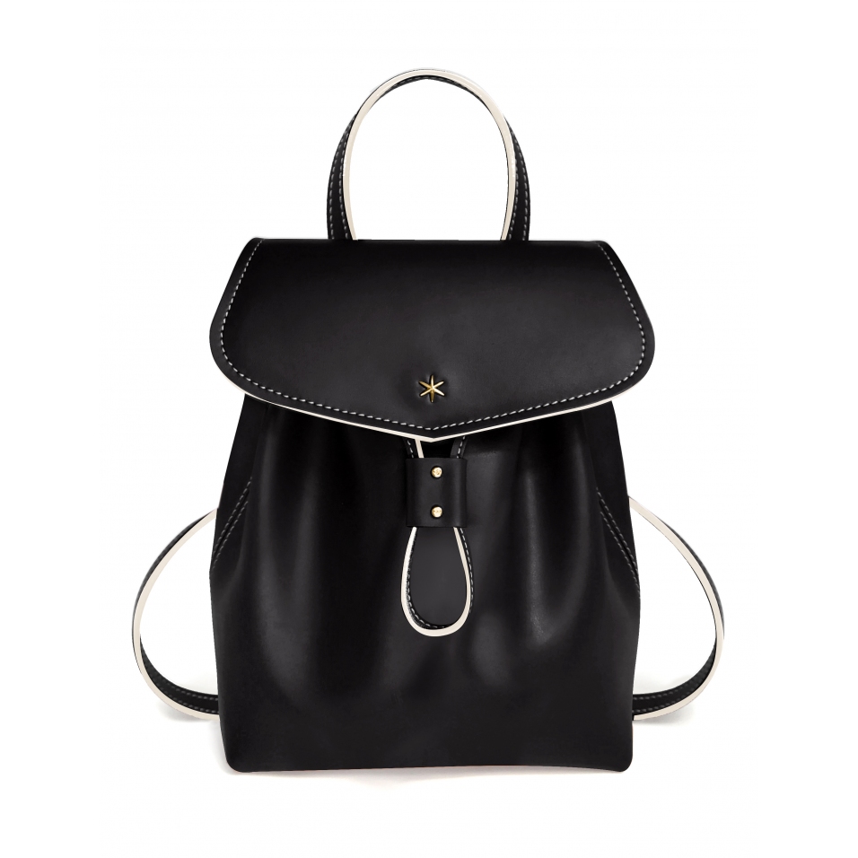 'Fontainebleau' Leather Backpack Black, cream & Gold