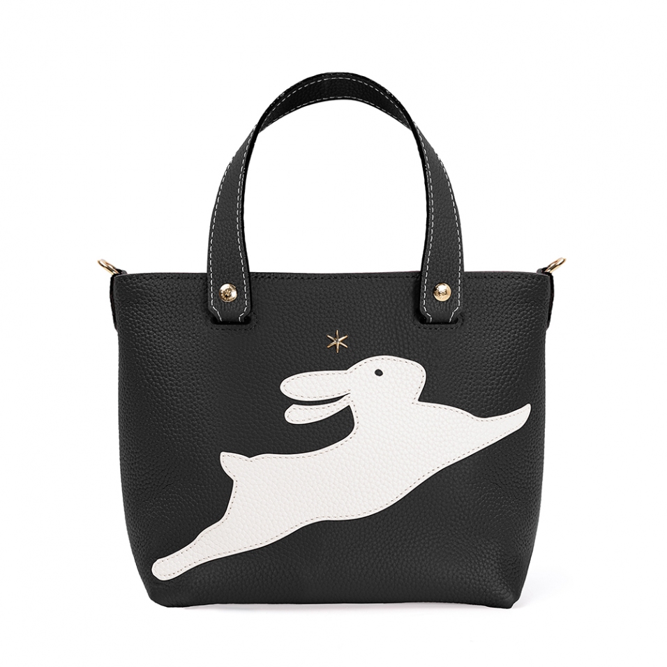 'En L'Air le Sac Lièvre' Nappa Leather Handbag Black & Gold