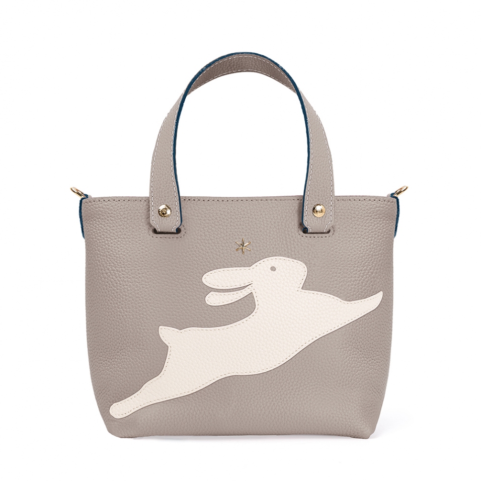 'En L'Air le Sac Lièvre' Nappa Leather Handbag Pearl Grey & Gold