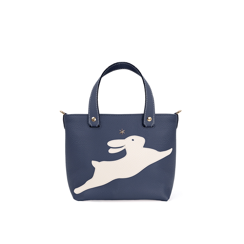 'En L'Air le Sac Lièvre' Nappa Leather Handbag Navy Blue & Gold