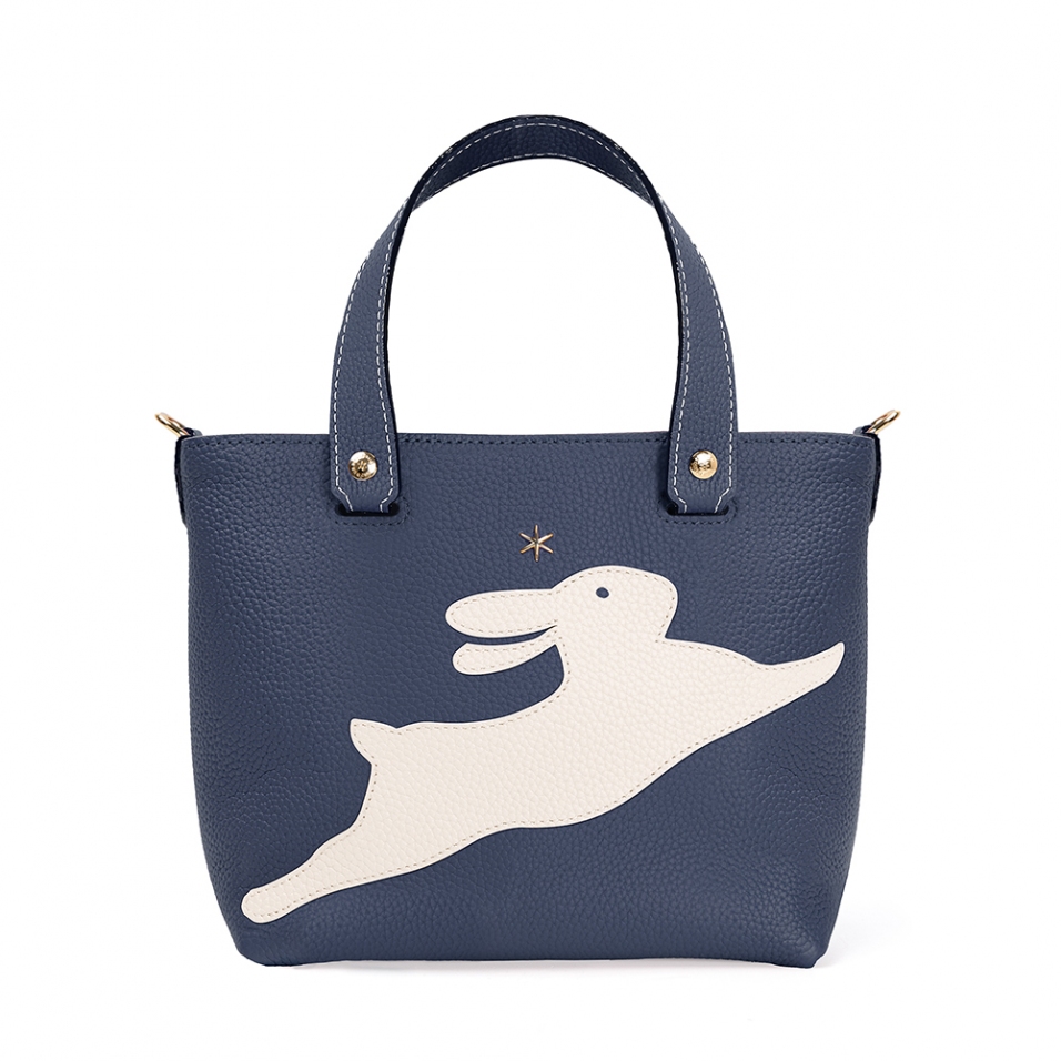 'En L'Air le Sac Lièvre' Sac Cabas Cuir Nappa Marine & Or