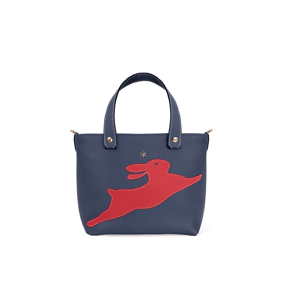 'En L'Air le Sac Lièvre' Nappa Leather Handbag Navy Blue & Gold