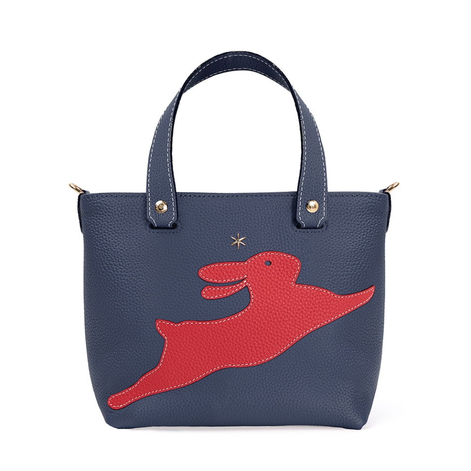 'En L'Air le Sac Lièvre' Sac Cabas Cuir Nappa Marine & Or