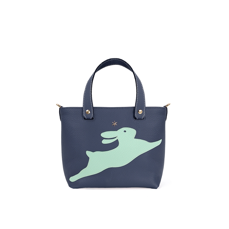 'En L'Air le Sac Lièvre' Nappa Leather Handbag Navy Blue & Gold