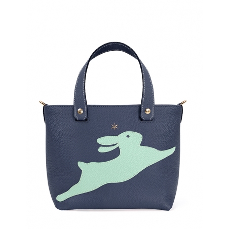 'En L'Air le Sac Lièvre' Nappa Leather Handbag Navy Blue & Gold