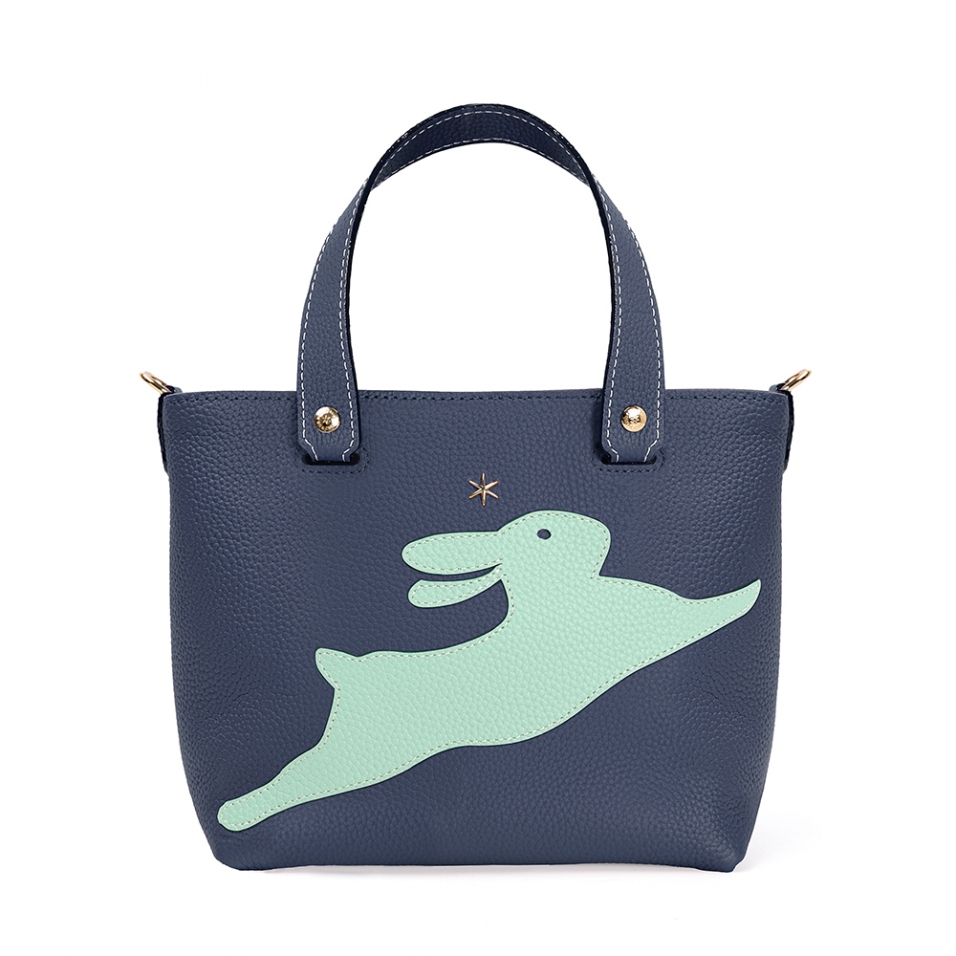 'En L'Air le Sac Lièvre' Sac Cabas Cuir Nappa Marine & Or