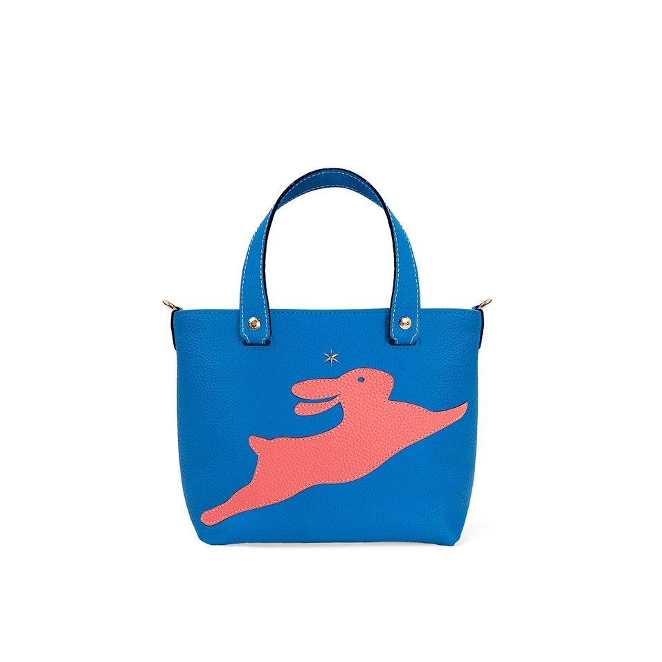 'En L'Air le Sac Lièvre' Sac Cabas Cuir Nappa Cyan & Or