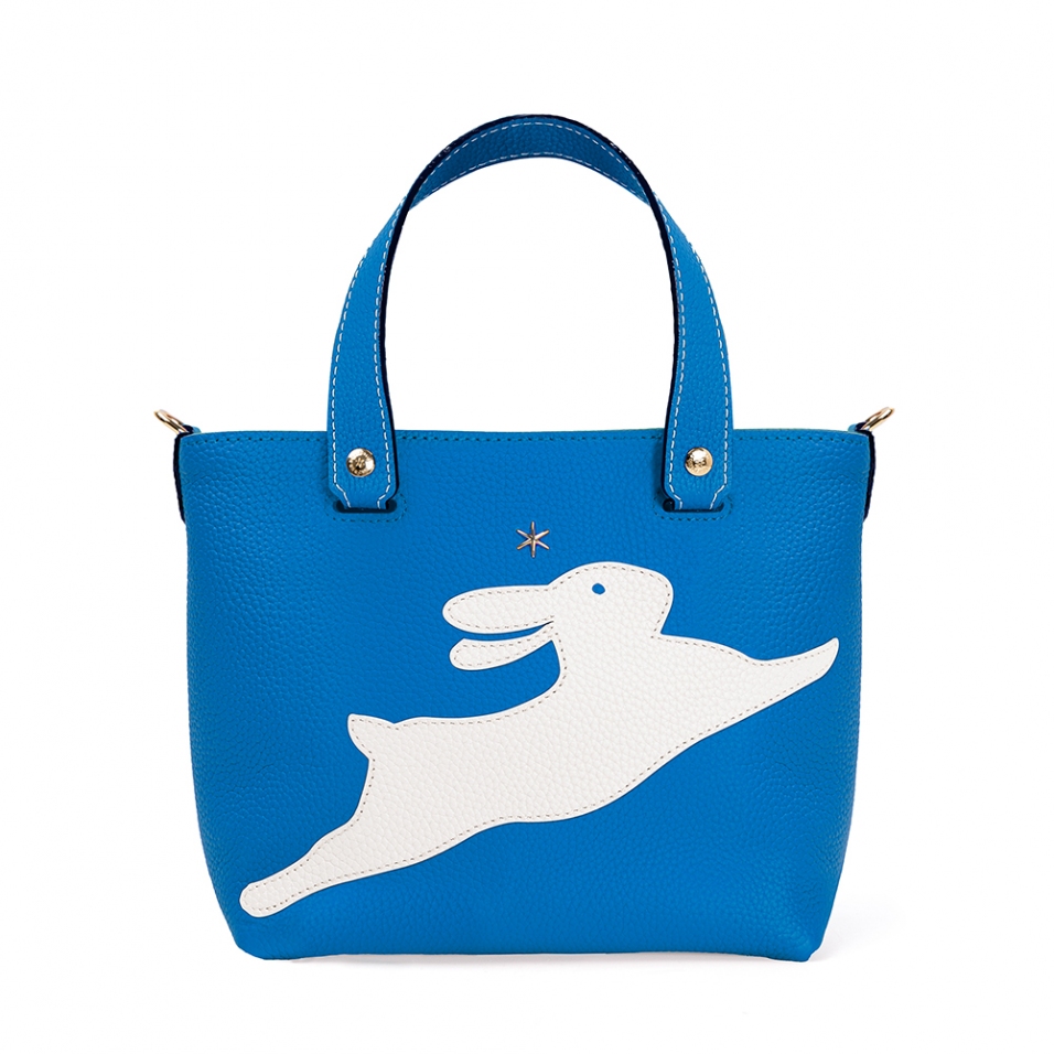 'En L'Air le Sac Lièvre' Nappa Leather Handbag Cyan & Gold