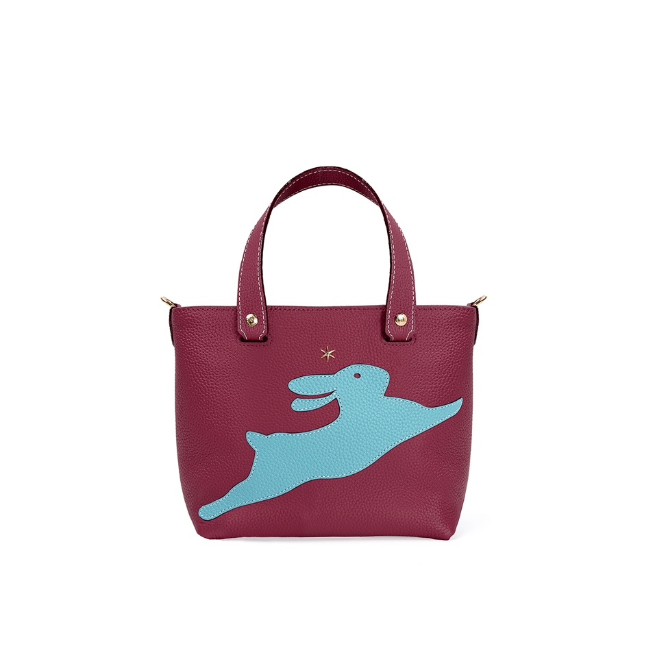 'En L'Air le Sac Lièvre' Sac Cabas Cuir Nappa Bordeaux & Or