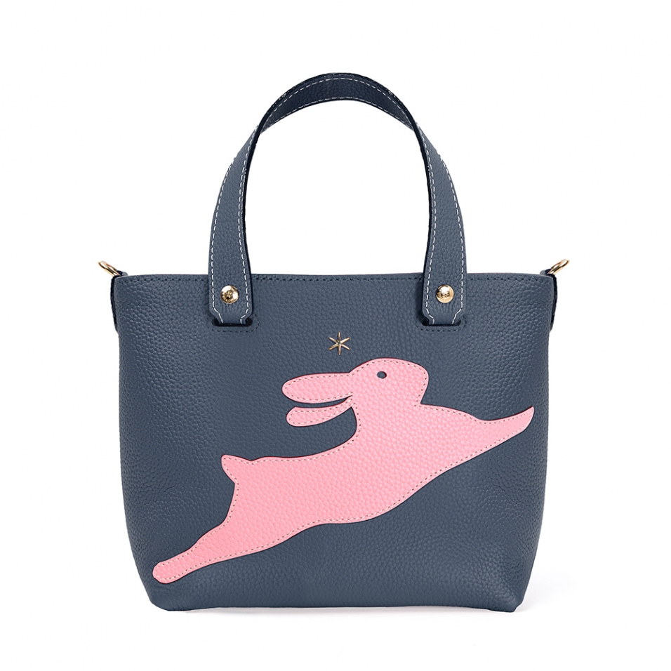 'En L'Air le Sac Lièvre' Nappa Leather Handbag Night Blue & Gold