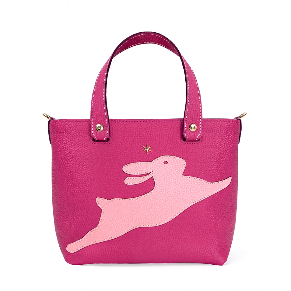 'En L'Air le Sac Lièvre' Sac Cabas Cuir Nappa Fuchsia & Or