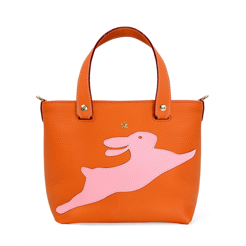 'En L'Air le Sac Lièvre' Sac Cabas Cuir Nappa Orange & Or