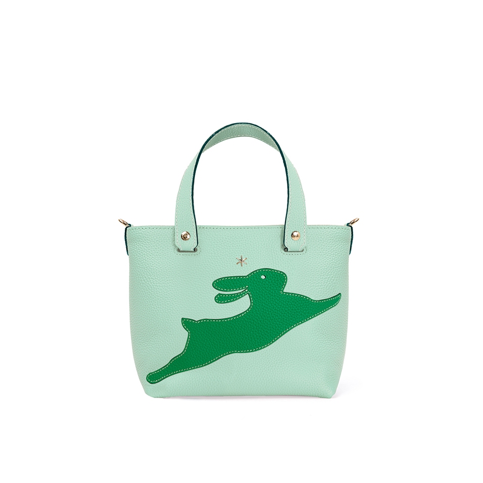 'En L'Air le Sac Lièvre' Nappa Leather Handbag Green & Gold