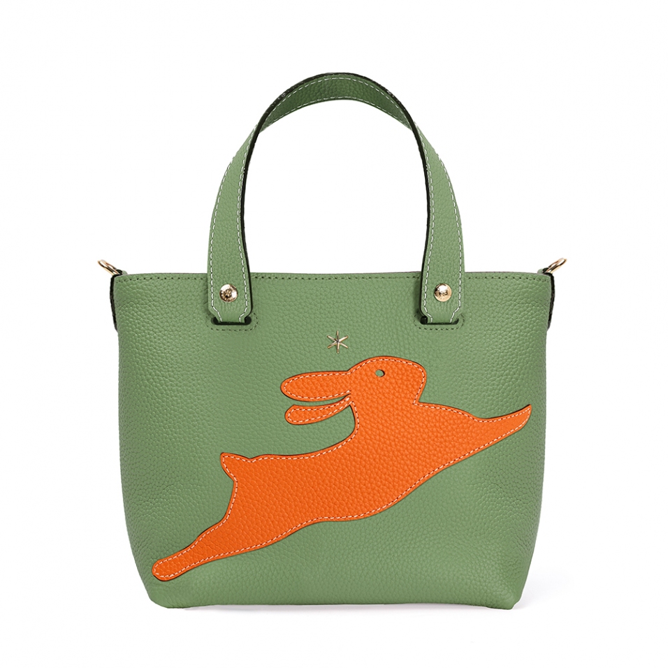 'En L'Air le Sac Lièvre' Sac Cabas Cuir Nappa Asperge & Or
