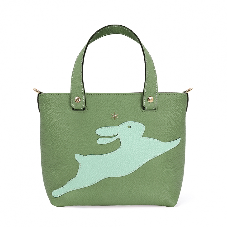 'En L'Air le Sac Lièvre' Sac Cabas Cuir Nappa Asperge & Or