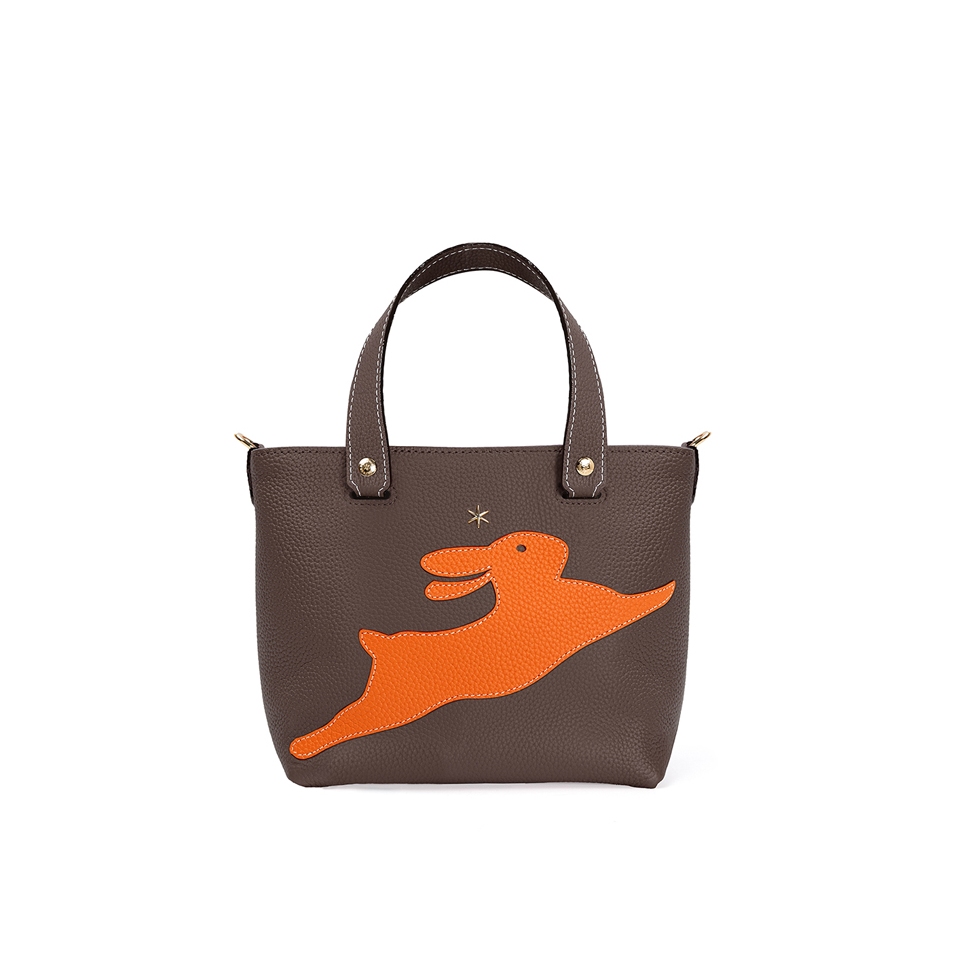 'En L'Air le Sac Lièvre' Sac Cabas Cuir Nappa Chocolat & Or