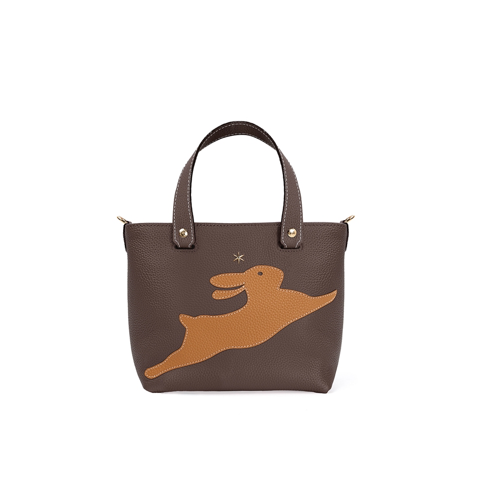 'En L'Air le Sac Lièvre' Sac Cabas Cuir Nappa Chocolat & Or