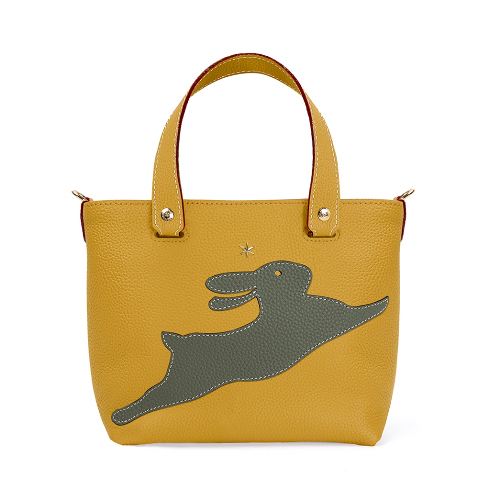 'En L'Air le Sac Lièvre' Sac Cabas Cuir Nappa Moutarde & Or